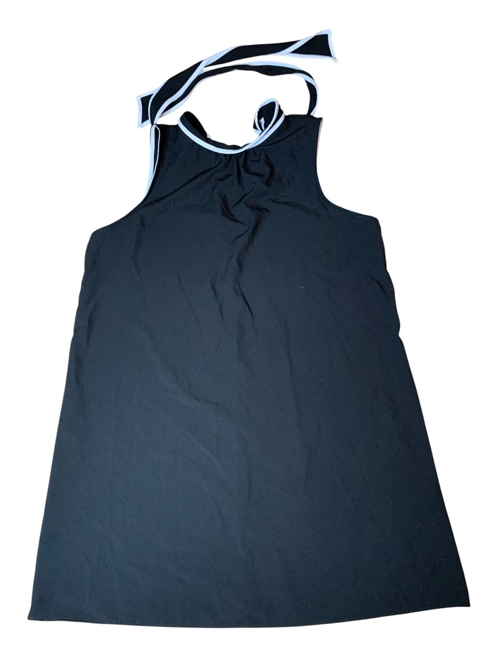 The Vanity Room Black Halter Dress Size XL White Trim Tie Neck Retro Mod